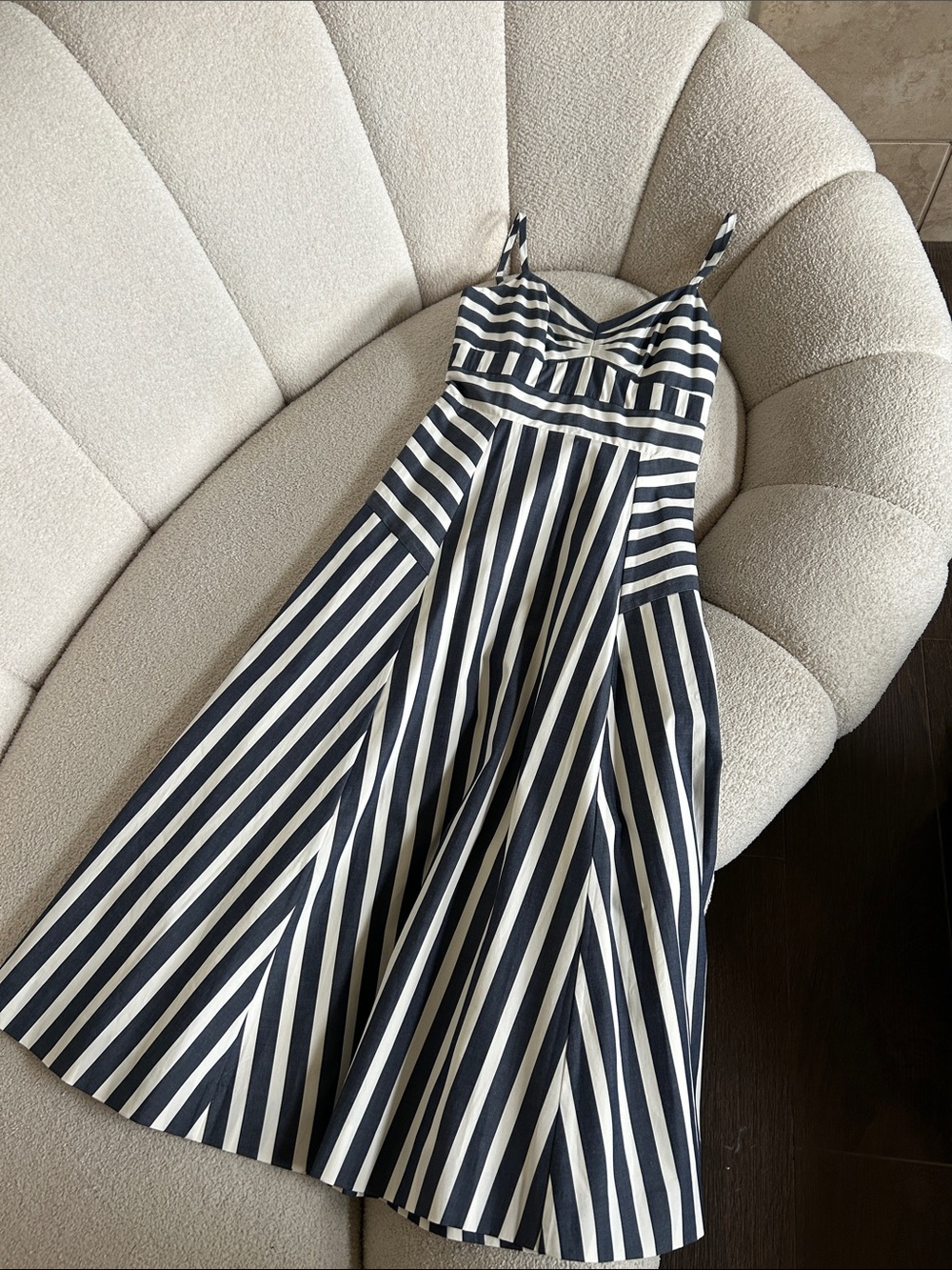 Veronica Beard Navy and White Striped Midi Sundress